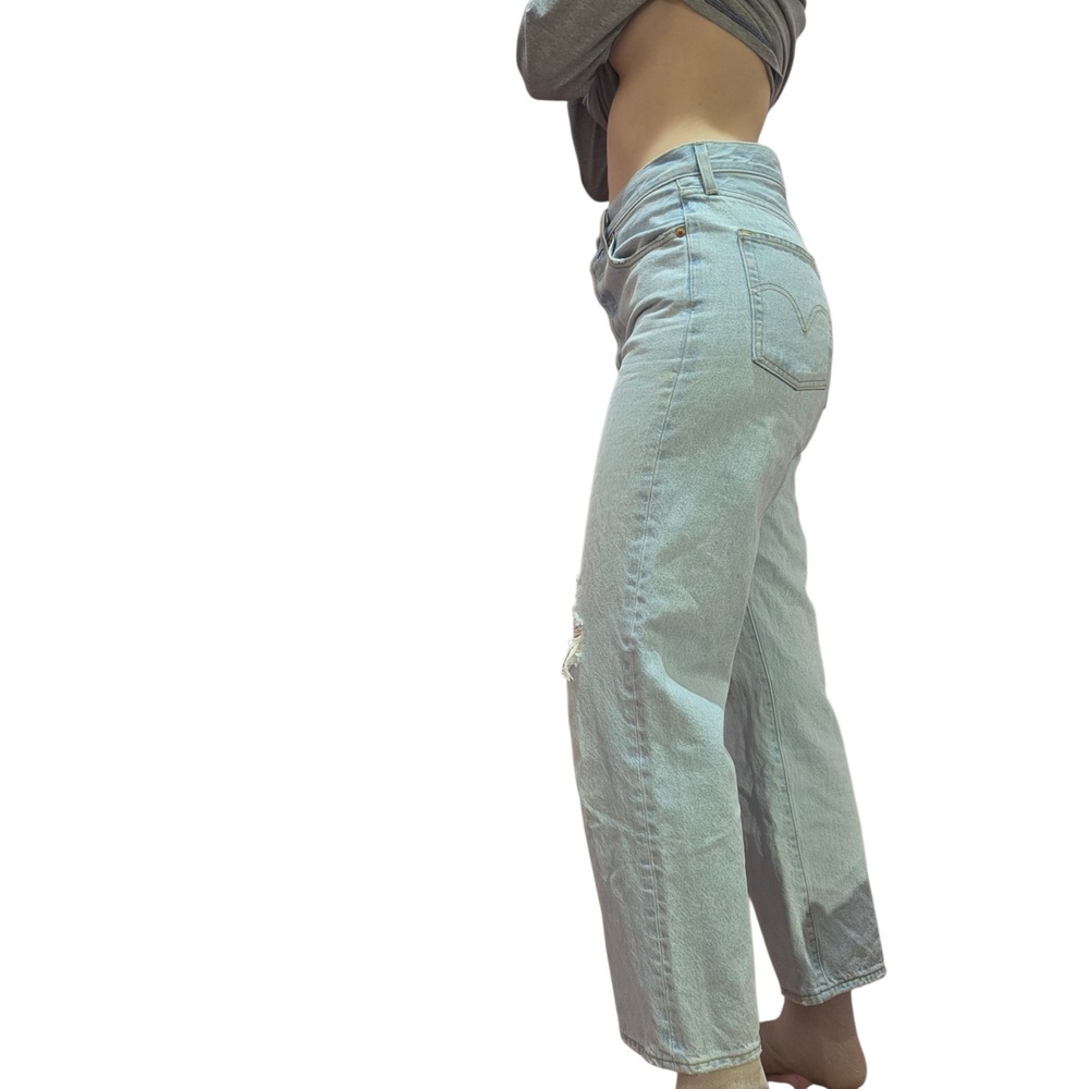 Levis Ribcage Straight Ankle Jeans 27 Light Wash Cotton Distressed High Rise - Picture 3 of 4